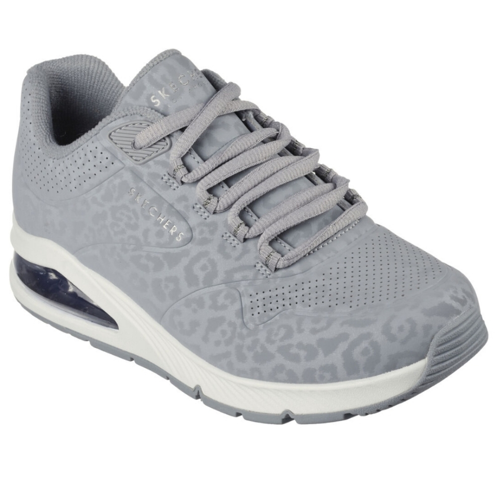 EUC Women's Skechers Shoes Grey Leopard Print size 8 Uno 2 style